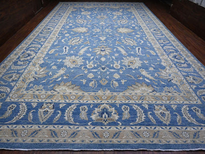 Peshawar hand-knotted wool rug in Blue, 12'11" x 20'7", SKU O089475