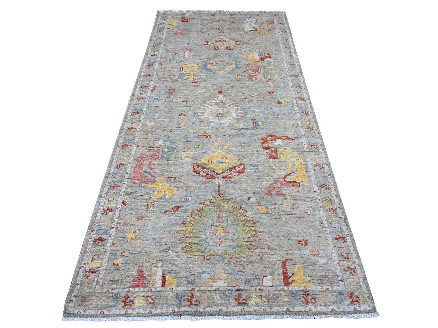 Gray 4'2" x 9'6" Oushak / Peshawar Hand knotted Wool Rug - Sku: O089495