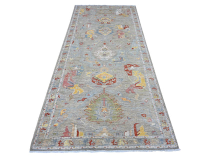 Grey 4'2" x 9'6" Oushak And Peshawar Hand knotted Wool Rug - Sku: O089495