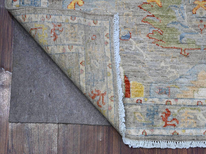 Grey 4'2" x 9'6" Oushak And Peshawar Hand knotted Wool Rug - Sku: O089495