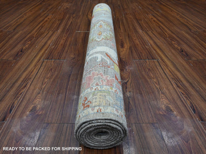 Grey 4'2" x 9'6" Oushak And Peshawar Hand knotted Wool Rug - Sku: O089495