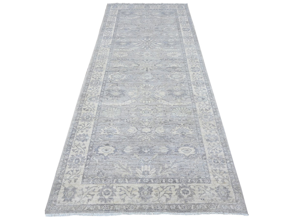 Peshawar hand-knotted wool runner in Gray, 3'11" x 9'9", SKU O089496