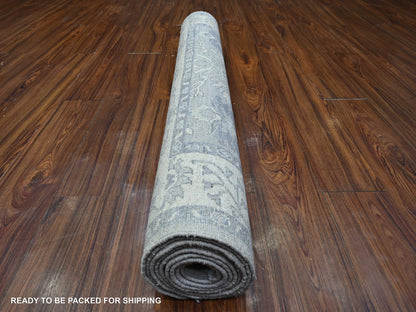 Grey 3'11" x 9'9" Oushak And Peshawar Hand knotted Wool Rug - Sku: O089496