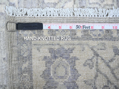 Grey 3'11" x 9'9" Oushak And Peshawar Hand knotted Wool Rug - Sku: O089496