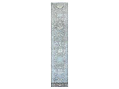 Grey 2'5" x 20'1" Oushak And Peshawar Hand knotted Wool Rug - Sku: O089499