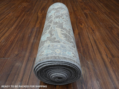 Grey 2'5" x 20'1" Oushak And Peshawar Hand knotted Wool Rug - Sku: O089499