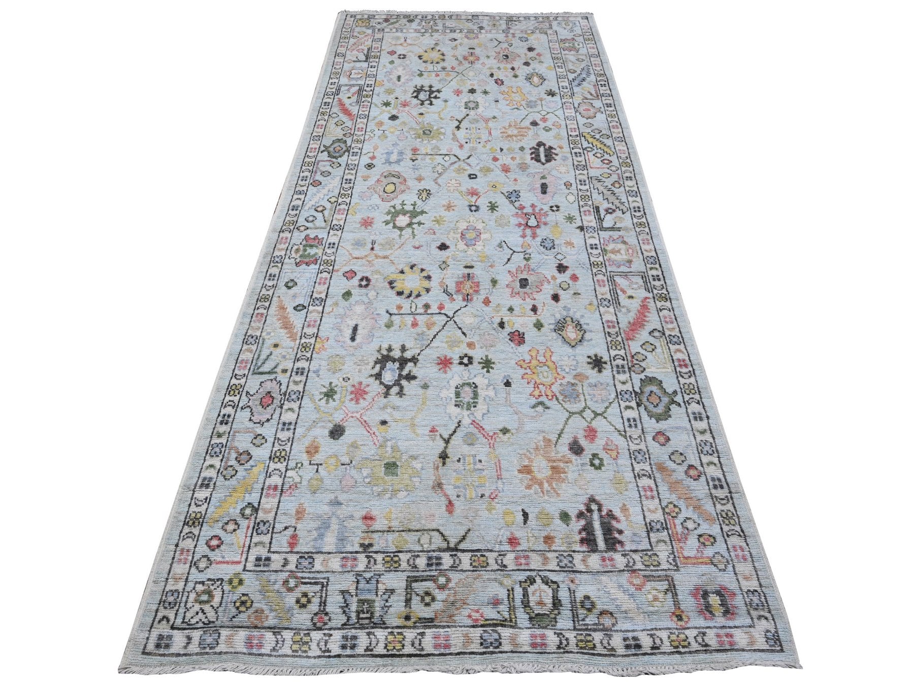 Oushak hand-knotted wool runner in Blue, 4'1" x 9'11", SKU O089506