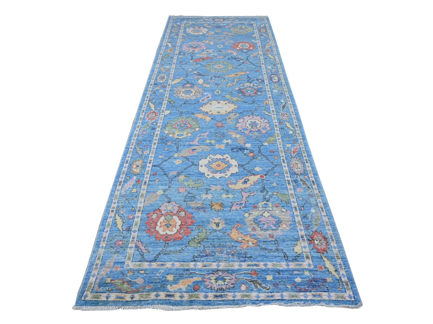 Oushak hand-knotted wool runner in Blue, 4'2" x 11'11", SKU O089507