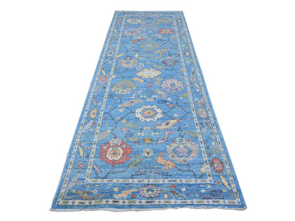 Oushak hand-knotted wool runner in Blue, 4'2" x 11'11", SKU O089507