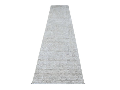 Grey 2'9" x 11'9" Oushak And Peshawar Hand knotted Wool Rug - Sku: O089535