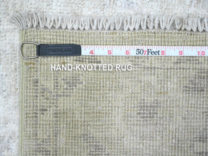 Grey 2'9" x 11'9" Oushak And Peshawar Hand knotted Wool Rug - Sku: O089535