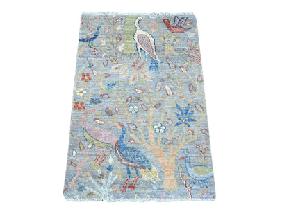 Grey 1'11" x 3'1" Oushak And Peshawar Hand knotted Wool Rug - Sku: O089558