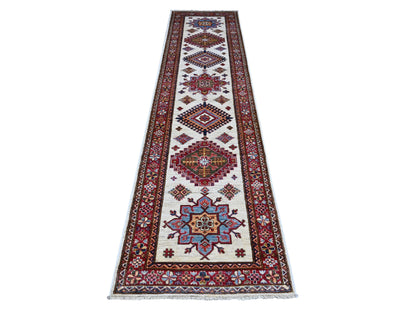 Ivory 2'7" x 10'7" Kazak Hand knotted Wool Rug - Sku: O089561