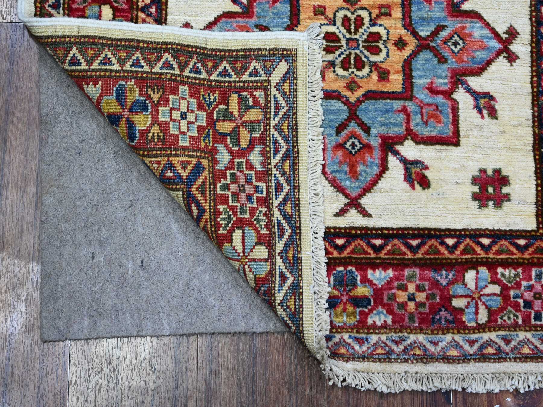Kazak Tribal hand-knotted wool runner in Ivory, 2'7" x 10'7", SKU O089561