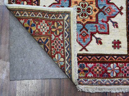 Kazak Tribal hand-knotted wool runner in Ivory, 2'7" x 10'7", SKU O089561