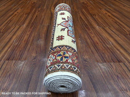 Ivory 2'7" x 10'7" Kazak Hand knotted Wool Rug - Sku: O089561