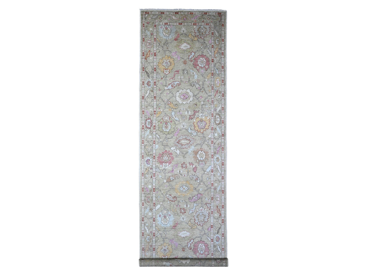 Oushak hand-knotted wool runner in Green, 4'0" x 15'9", SKU O089567