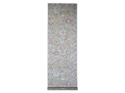 Oushak hand-knotted wool runner in Green, 4'0" x 15'9", SKU O089567