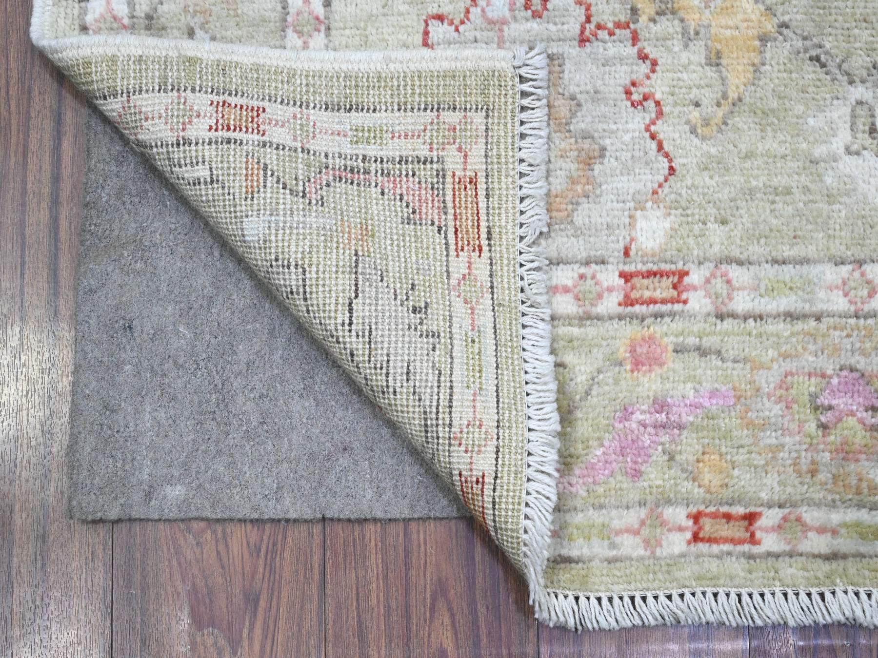 Oushak hand-knotted wool runner in Green, 4'0" x 15'9", SKU O089567