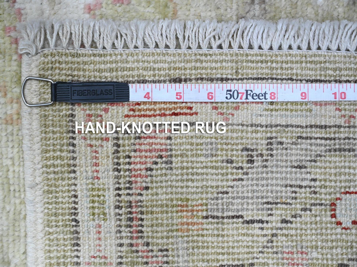Oushak hand-knotted wool runner in Green, 4'0" x 15'9", SKU O089567