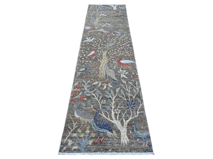 Grey 2'6" x 9'9" Oushak And Peshawar Hand knotted Wool Rug - Sku: O089581