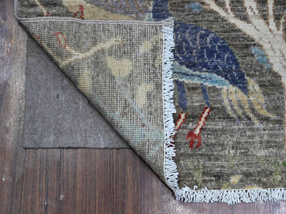 Grey 2'6" x 9'9" Oushak And Peshawar Hand knotted Wool Rug - Sku: O089581