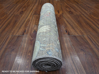 Grey 2'6" x 9'9" Oushak And Peshawar Hand knotted Wool Rug - Sku: O089581