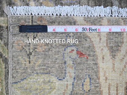 Grey 2'6" x 9'9" Oushak And Peshawar Hand knotted Wool Rug - Sku: O089581