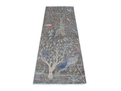 Grey 2'6" x 6'2" Oushak And Peshawar Hand knotted Wool Rug - Sku: O089583