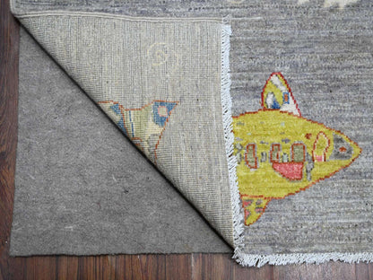 Grey 8'0" x 9'11" Modern / Contemporary Hand knotted Wool Rug - Sku: O089584