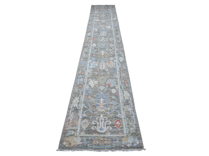 Grey 2'6" x 15'3" Oushak And Peshawar Hand knotted Wool Rug - Sku: O089596