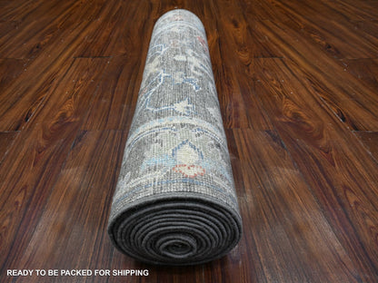 Grey 2'6" x 15'3" Oushak And Peshawar Hand knotted Wool Rug - Sku: O089596