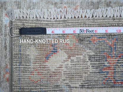 Grey 2'6" x 15'3" Oushak And Peshawar Hand knotted Wool Rug - Sku: O089596