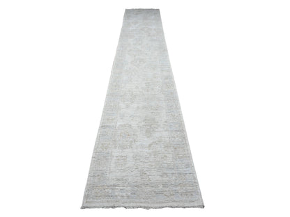 Grey 2'8" x 15'5" Oushak And Peshawar Hand knotted Wool Rug - Sku: O089599