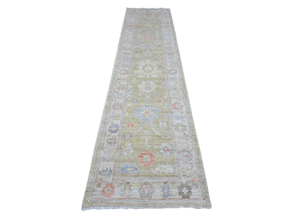 Green 2'8" x 11'6" Oushak / Peshawar Hand knotted Wool Rug - Sku: O089600