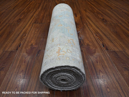 Grey 2'6" x 18'10" Oushak And Peshawar Hand knotted Wool Rug - Sku: O089602