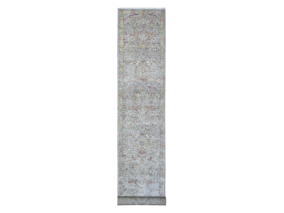 Bidjar Oushak / Peshawar hand-knotted wool runner in Gray, 3'0" x 19'9", SKU O089603