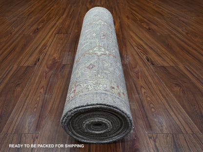 Grey 3'0" x 19'9" Oushak And Peshawar Hand knotted Wool Rug - Sku: O089603