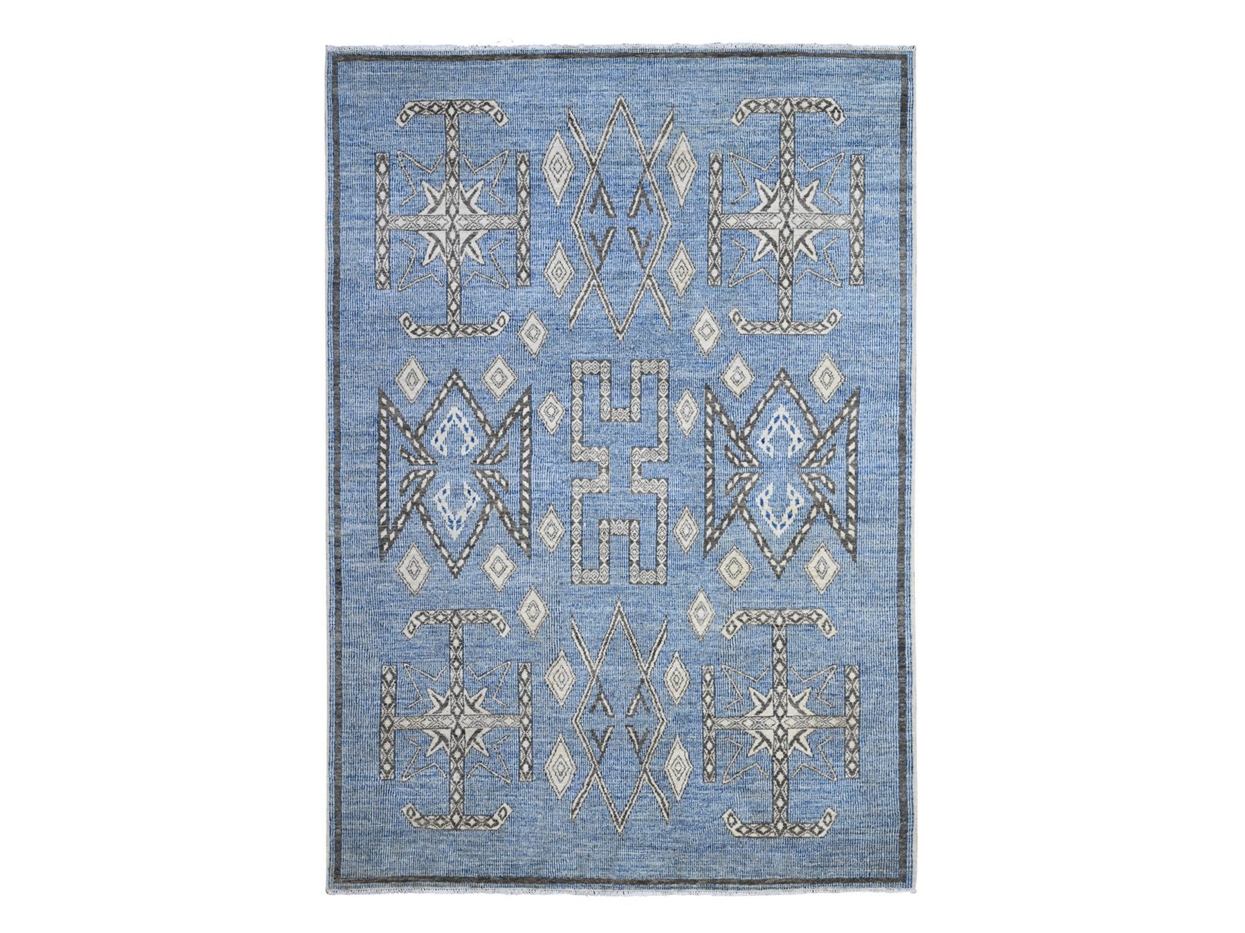 Peshawar hand-knotted wool rug in Blue, 5'11" x 8'8", SKU O089613