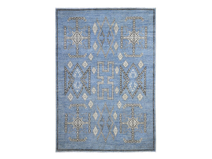 Blue 5'11" x 8'8" Oushak And Peshawar Hand knotted Wool Rug - Sku: O089613