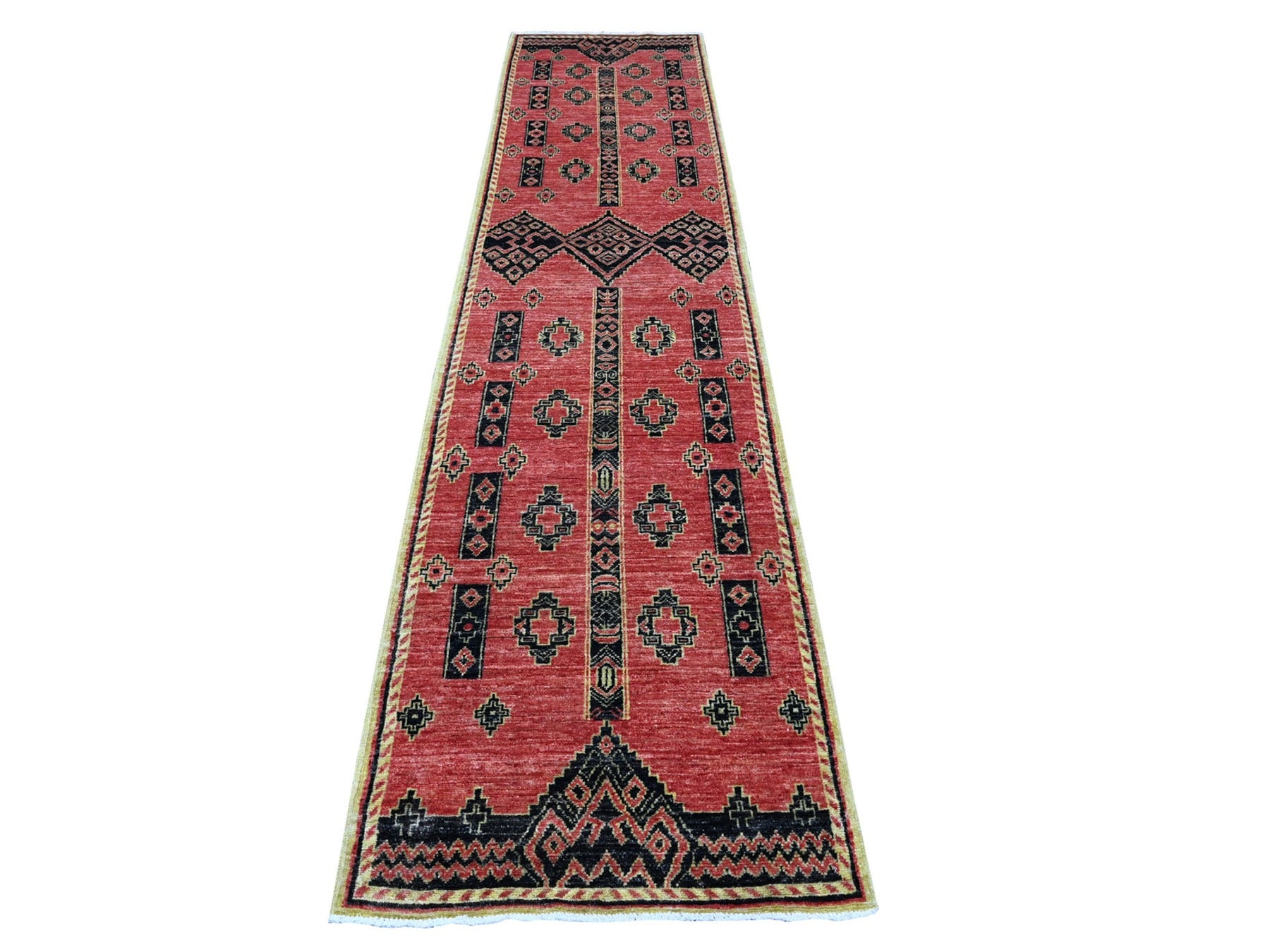 Red 2'7" x 11'2" Oushak / Peshawar Hand knotted Wool Rug - Sku: O089615