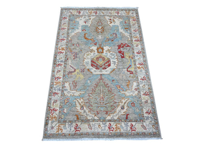 Grey 3'0" x 4'8" Oushak And Peshawar Hand knotted Wool Rug - Sku: O089623