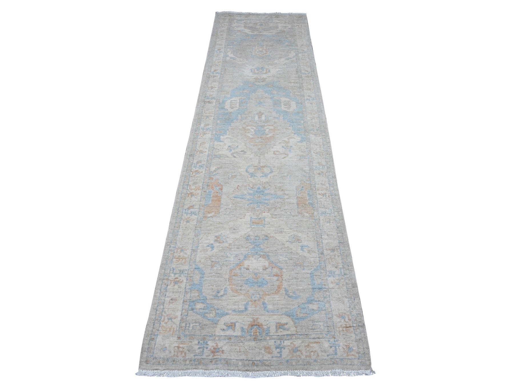 Gray 2'7" x 9'6" Oushak / Peshawar Hand knotted Wool Rug - Sku: O089627