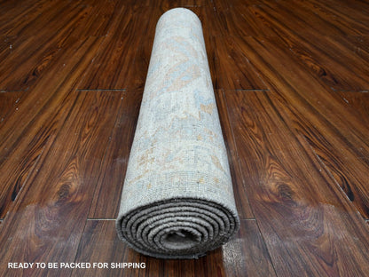 Grey 2'7" x 9'6" Oushak And Peshawar Hand knotted Wool Rug - Sku: O089627