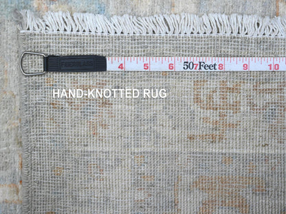 Grey 2'7" x 9'6" Oushak And Peshawar Hand knotted Wool Rug - Sku: O089627