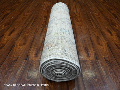 Grey 2'6" x 19'1" Oushak And Peshawar Hand knotted Wool Rug - Sku: O089629