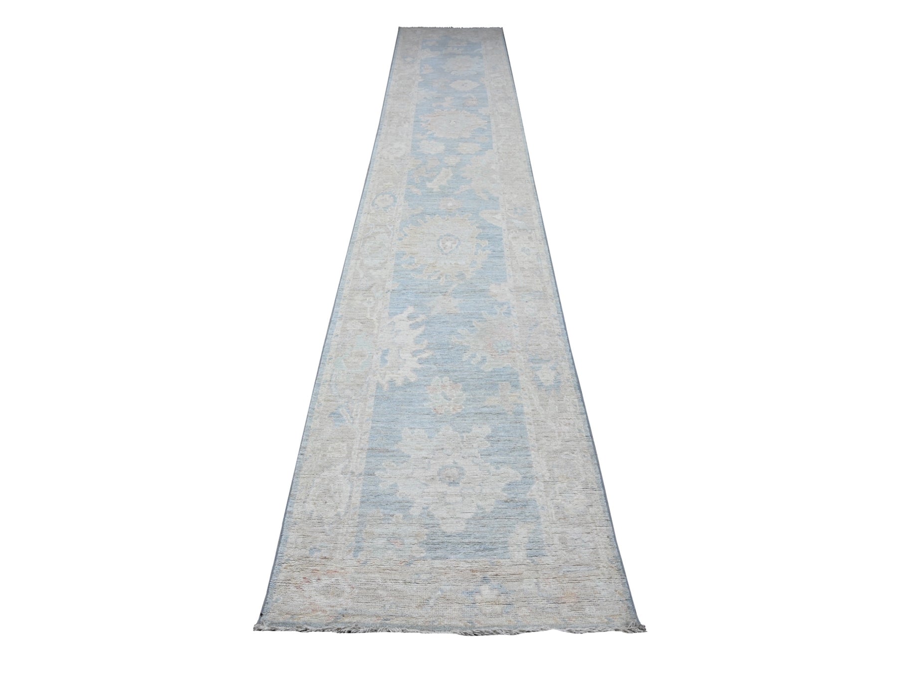 Oushak hand-knotted wool runner in Blue, 2'7" x 15'3", SKU O089630