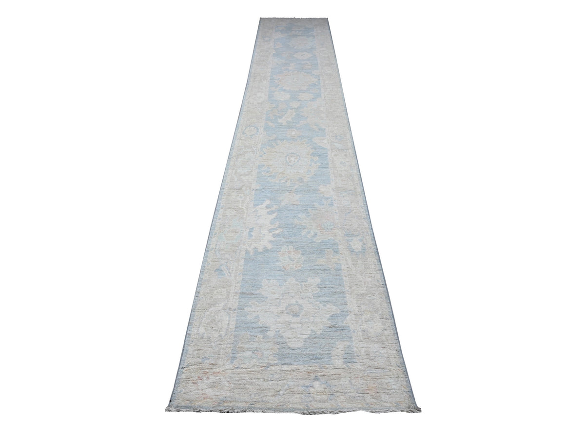 Oushak hand-knotted wool runner in Blue, 2'7" x 15'3", SKU O089630