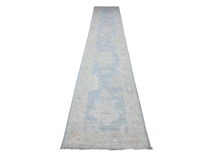 Oushak hand-knotted wool runner in Blue, 2'7" x 15'3", SKU O089630
