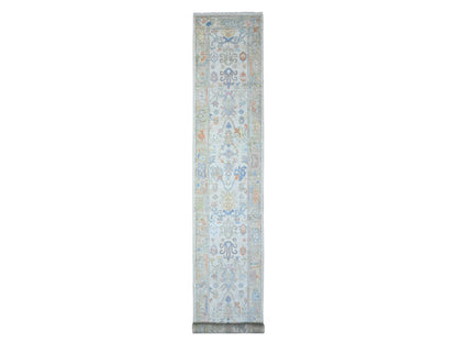 Grey 2'7" x 15'9" Oushak And Peshawar Hand knotted Wool Rug - Sku: O089631
